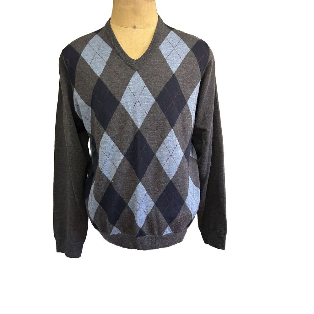 Brooks‎ Brothers Sweater Mens Medium 346 Fine Italian Merino Wool Argyle